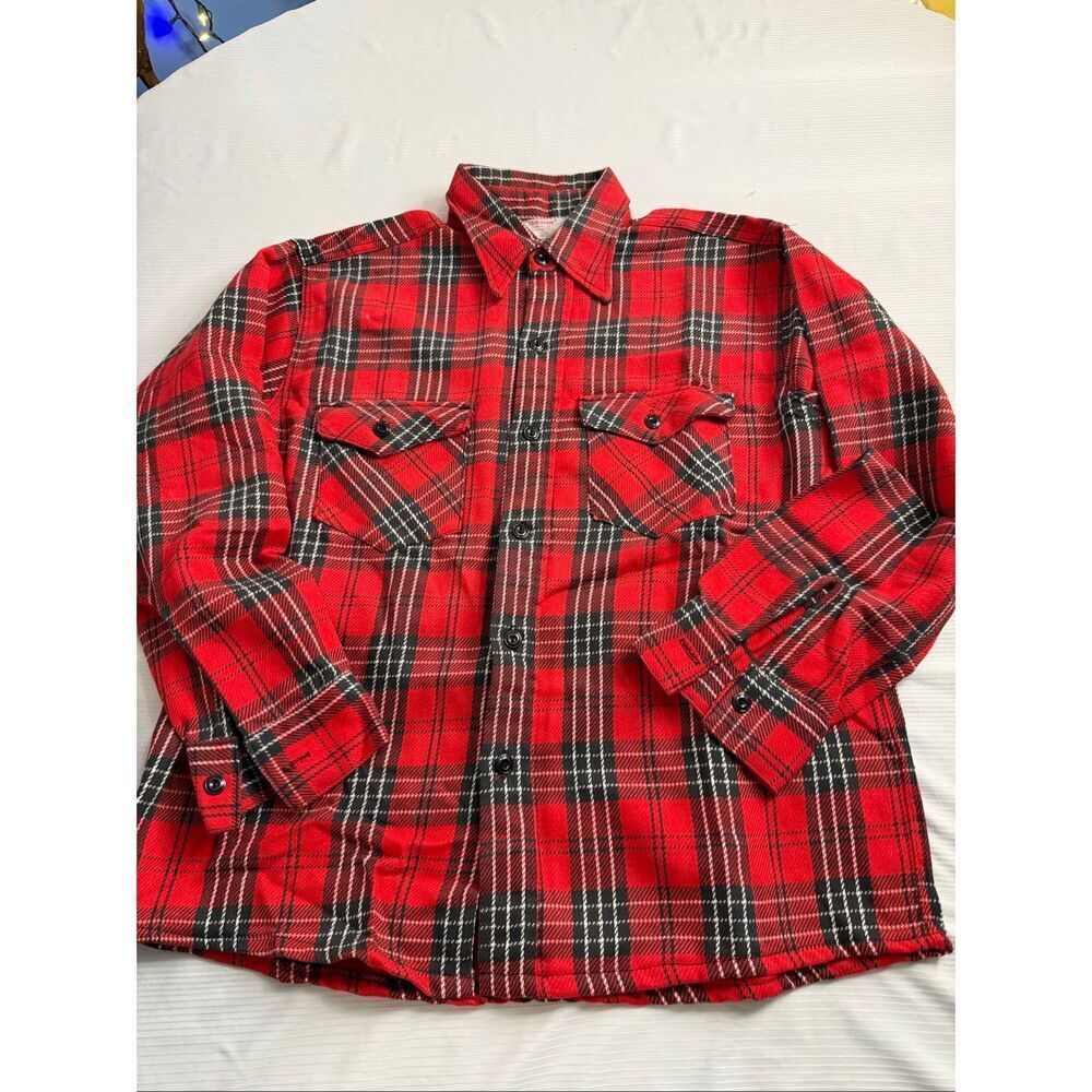 Frostproof Sanforized Vintage Red Plaid Flannel Cotton Button Up Shirt Sz 17 XL